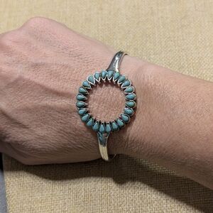Southwestern Silver-Tone Faux Turquoise Open Circle Cuff Bracelet